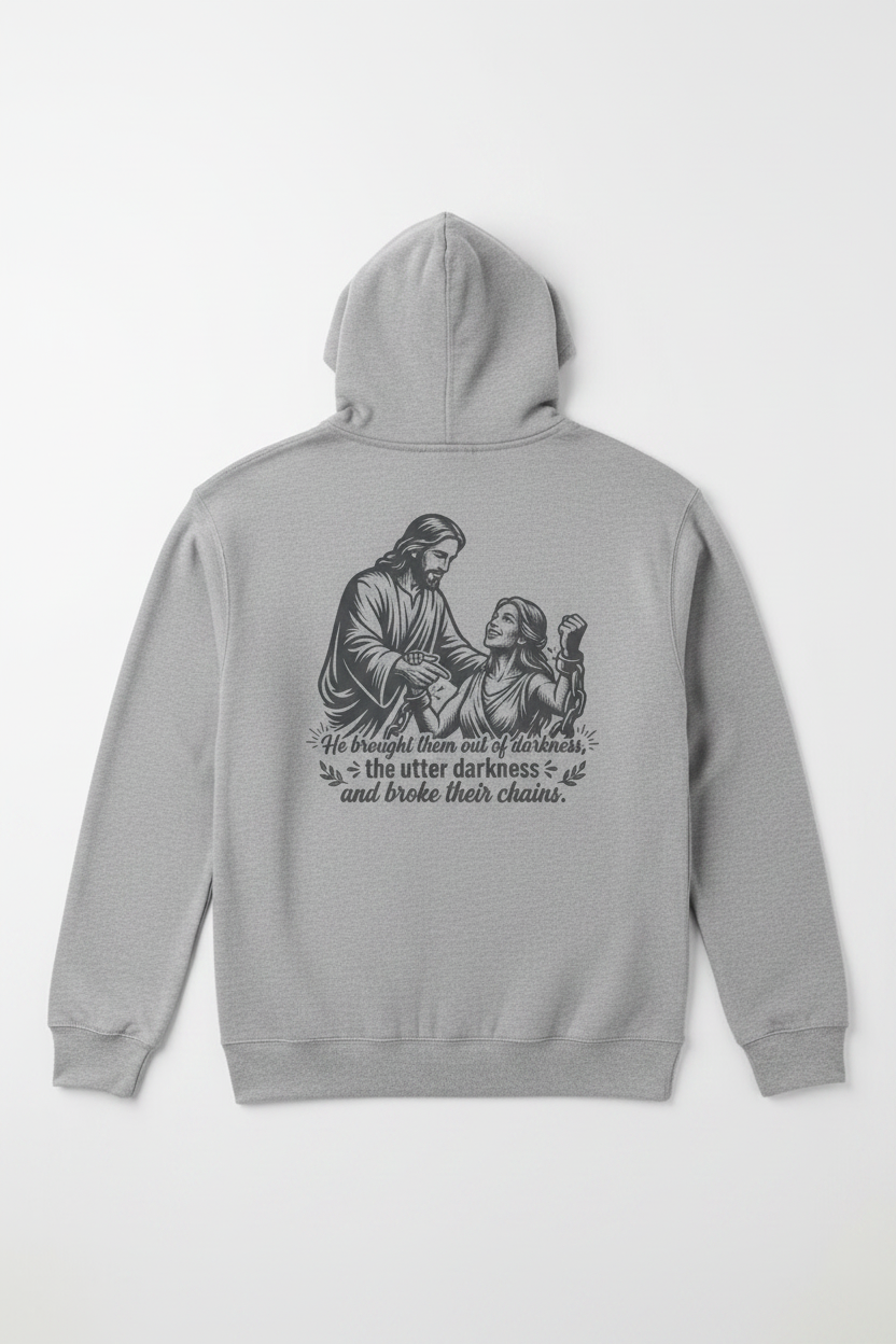 WTW Psalm 107:14 Kvinne Hoodie grå bakside