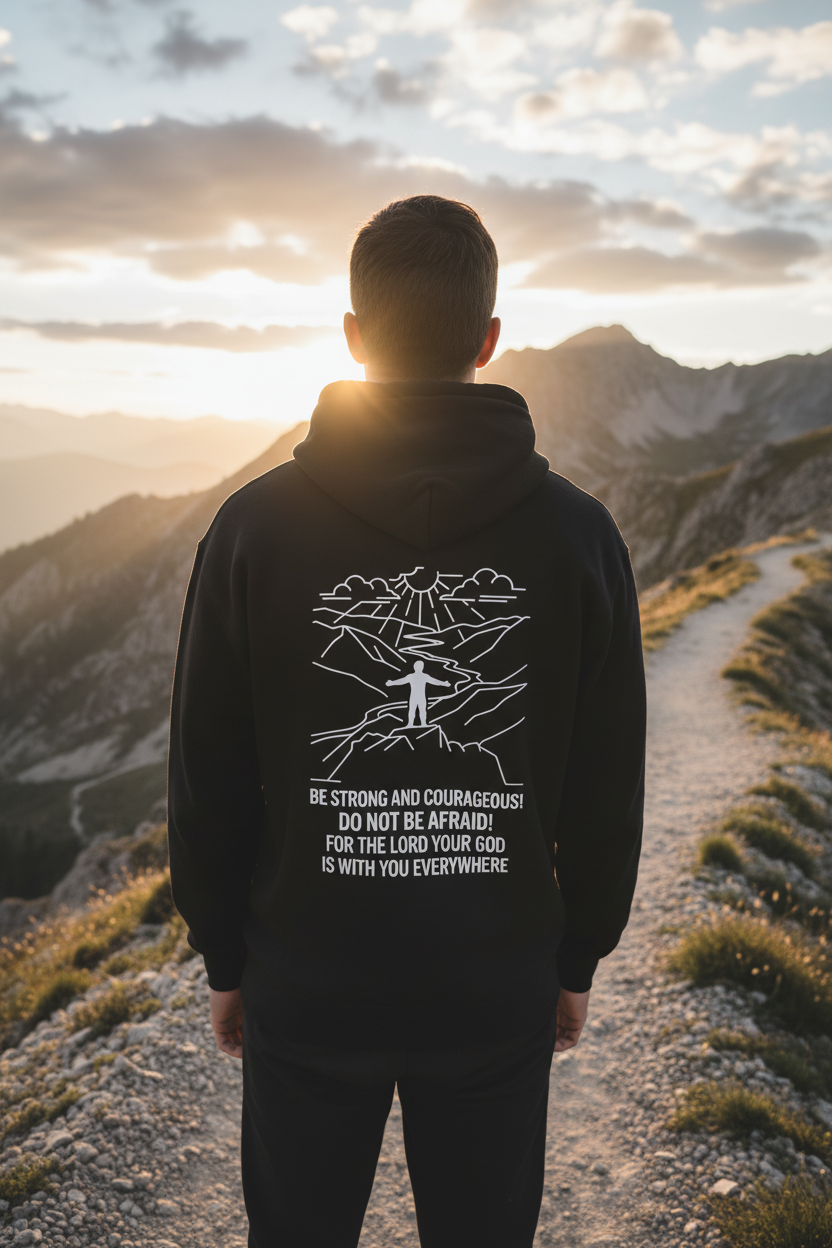 Be Strong and Courageous Hoodie sort bakside