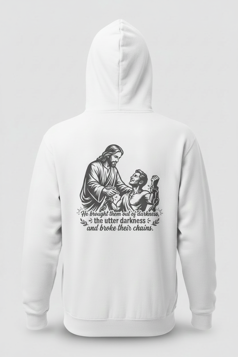 WTW Psalm 107:14 Herre Hoodie hvit bakside