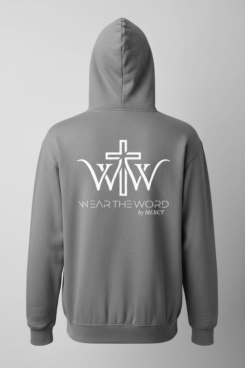 Wear the Word Hoodie grå bakside