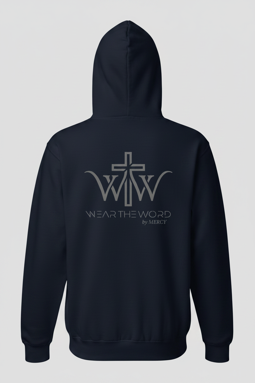 Wear the Word Hoodie navy blue bakside