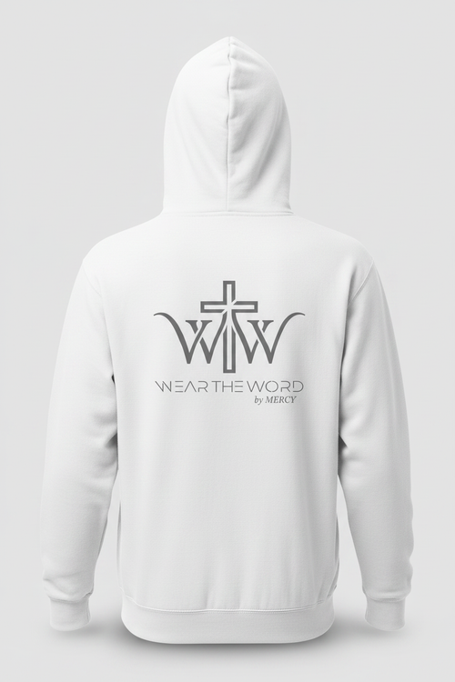 Wear the Word Hoodie hvit bakside