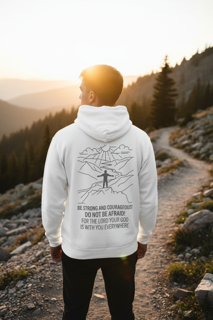 Be Strong and Courageous Hoodie hvit bakside