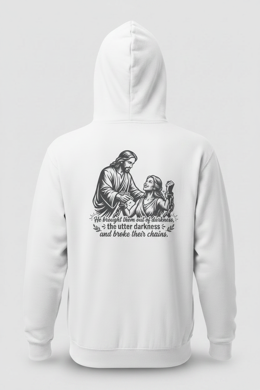 WTW Psalm 107:14 Kvinne Hoodie hvit bakside