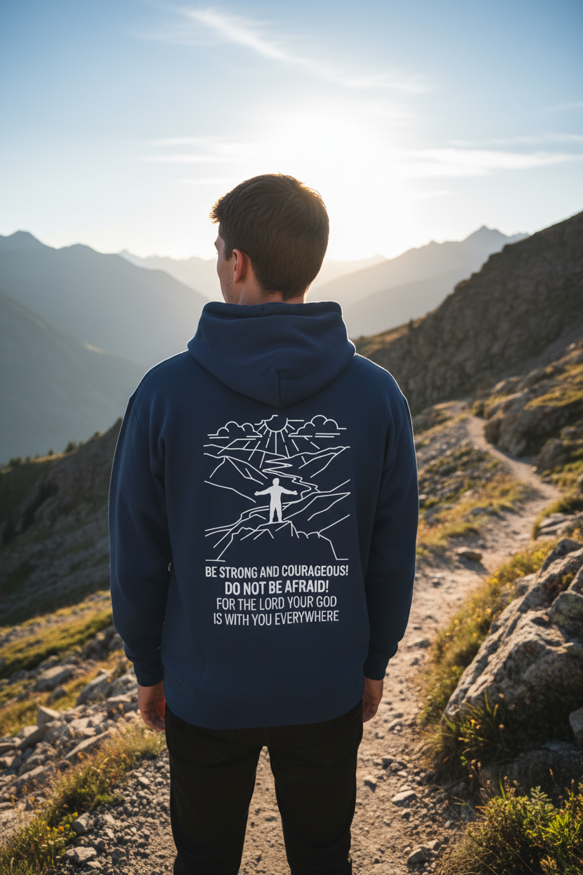 Be Strong and Courageous Hoodie navy blue bakside